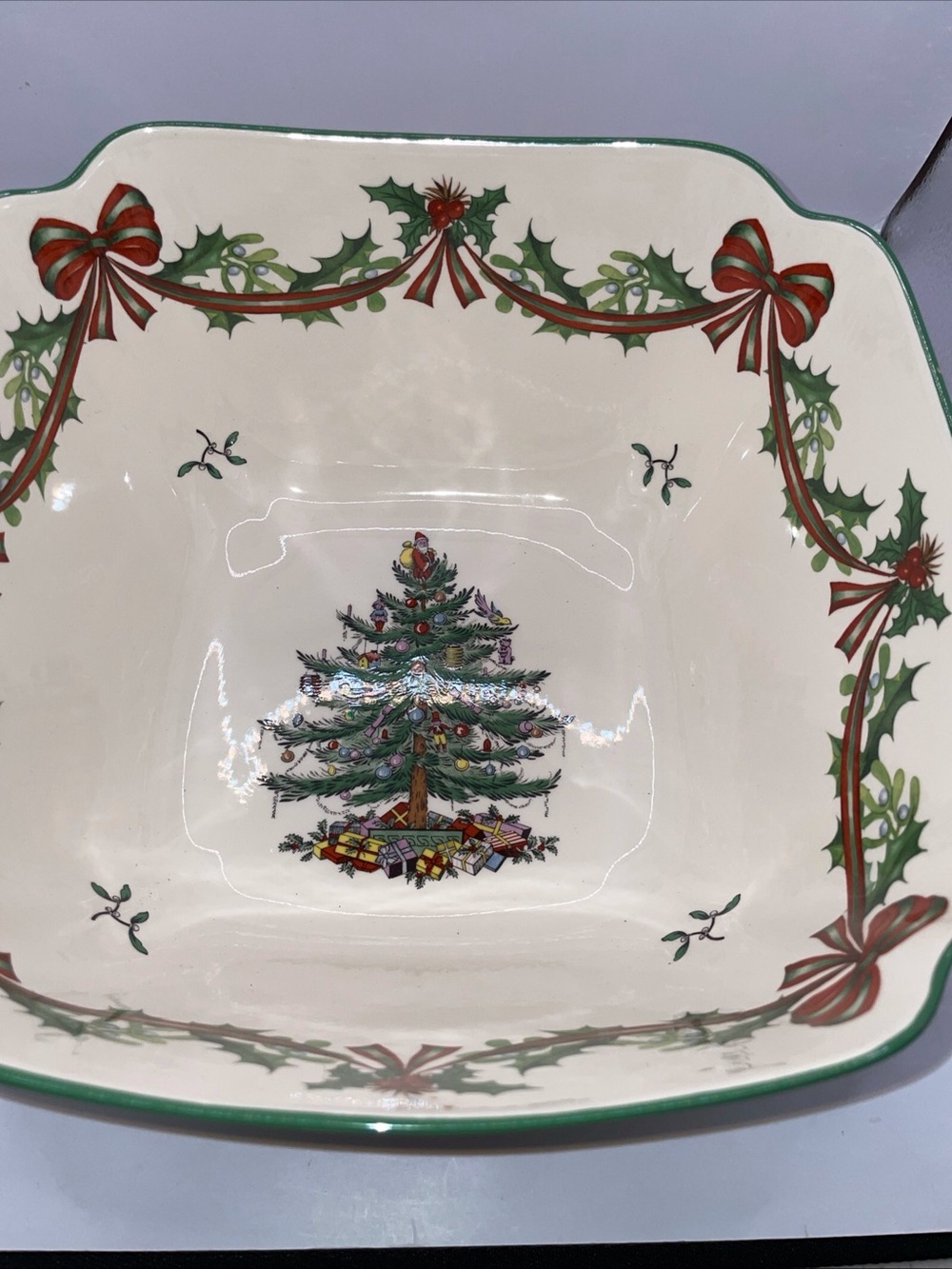SPODE CHRISTMAS TREE SQUARE SERVING BOWL DISH LARGE 10" X 4.5”